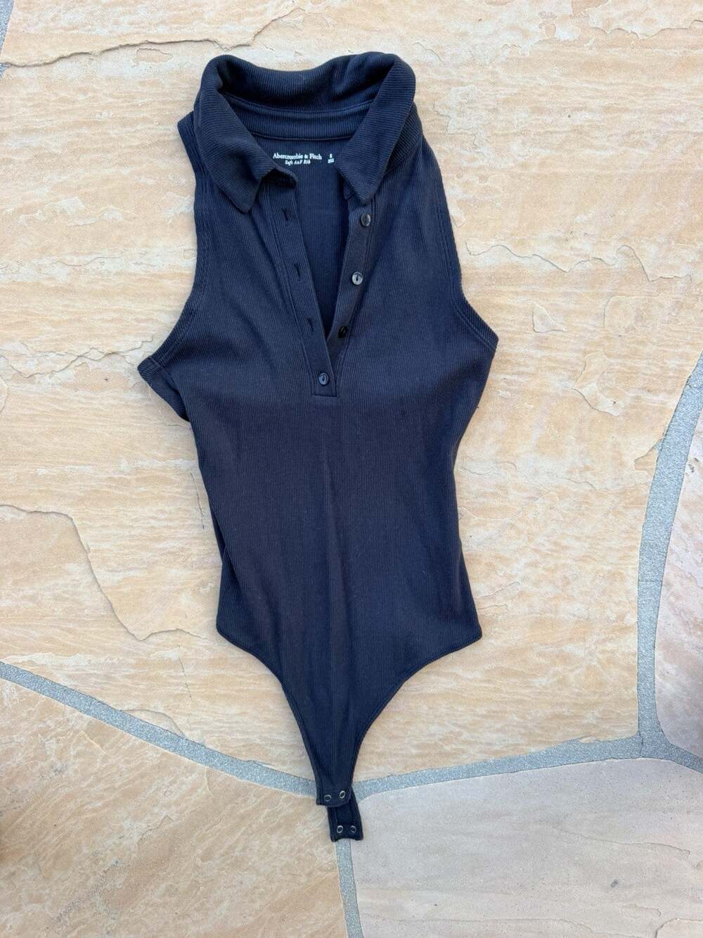 Abercrombie & Fitch Black Ribbed Halter Polo Bodysuit Small Sleeveless ES